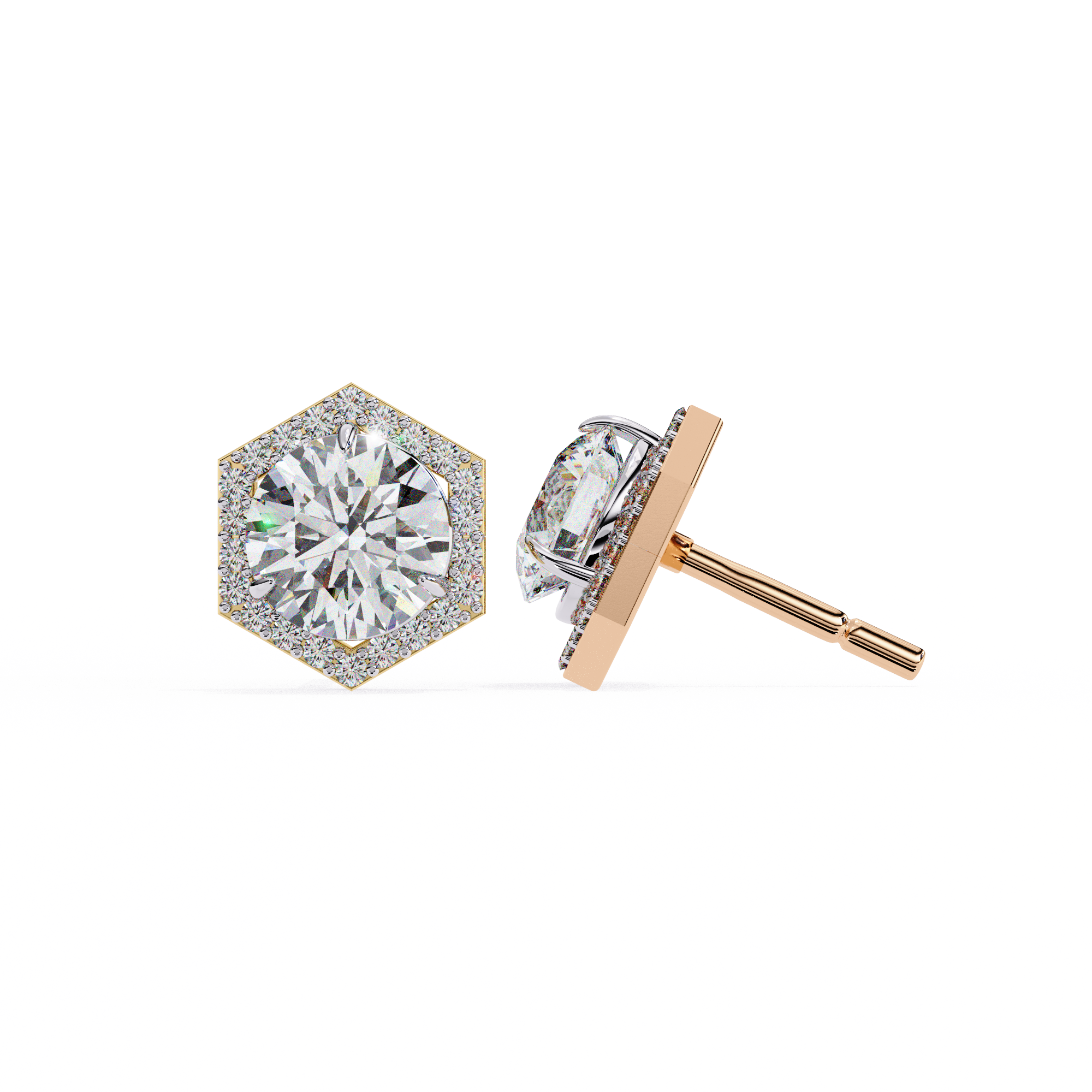 Solitairekart 2.1ct Hexagonal Halo Natural Diamond Stud Earrings-H Color, VS1 Clarity3